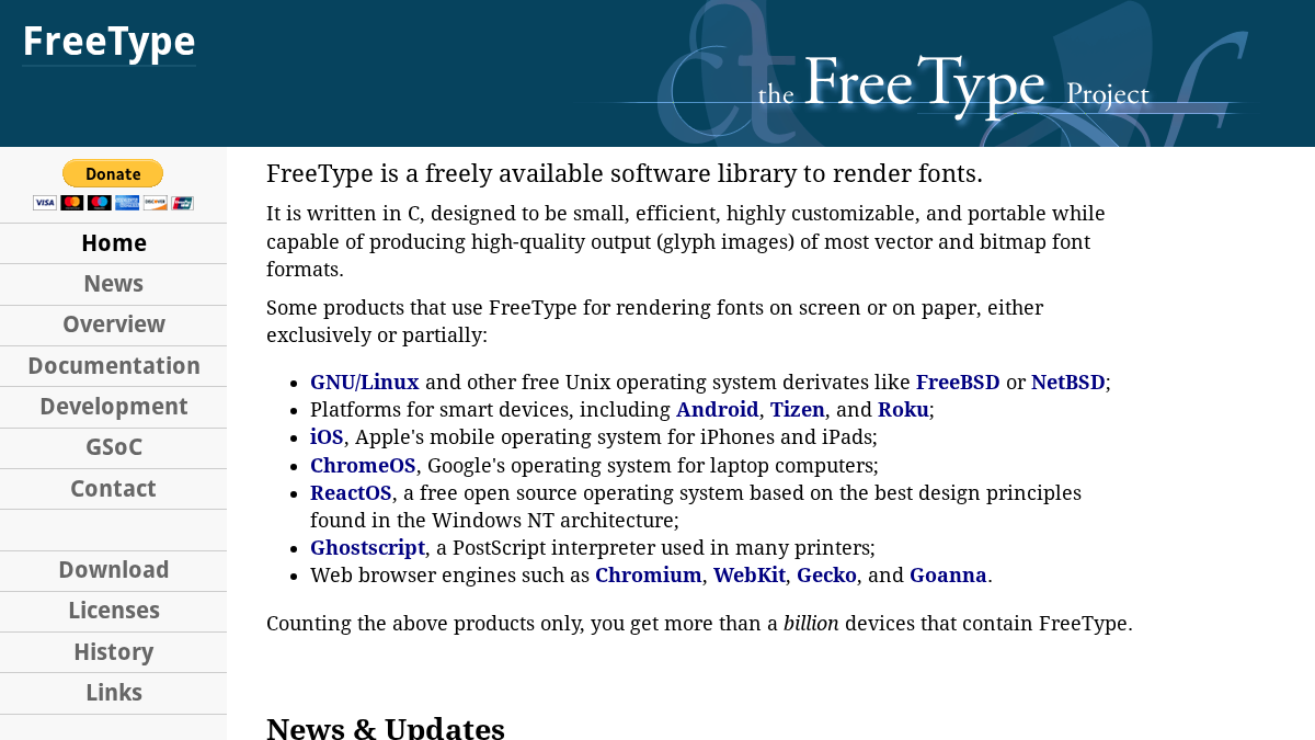 freetype.org 官网首页截图