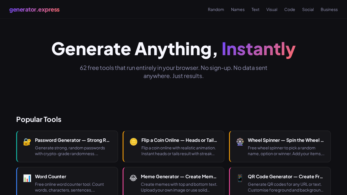 generator.express 官网首页截图