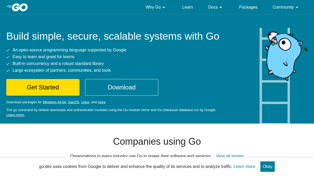 go.dev 官网首页截图