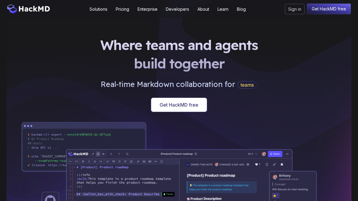 hackmd.io 官网首页截图