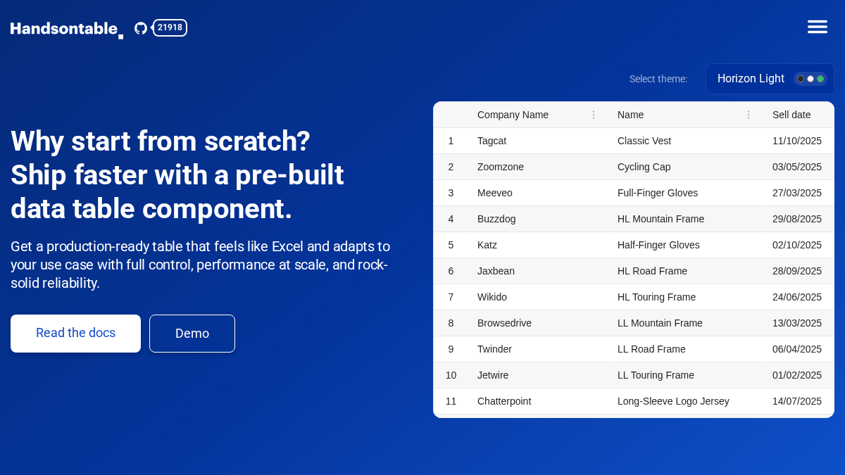 handsontable.com 官网首页截图
