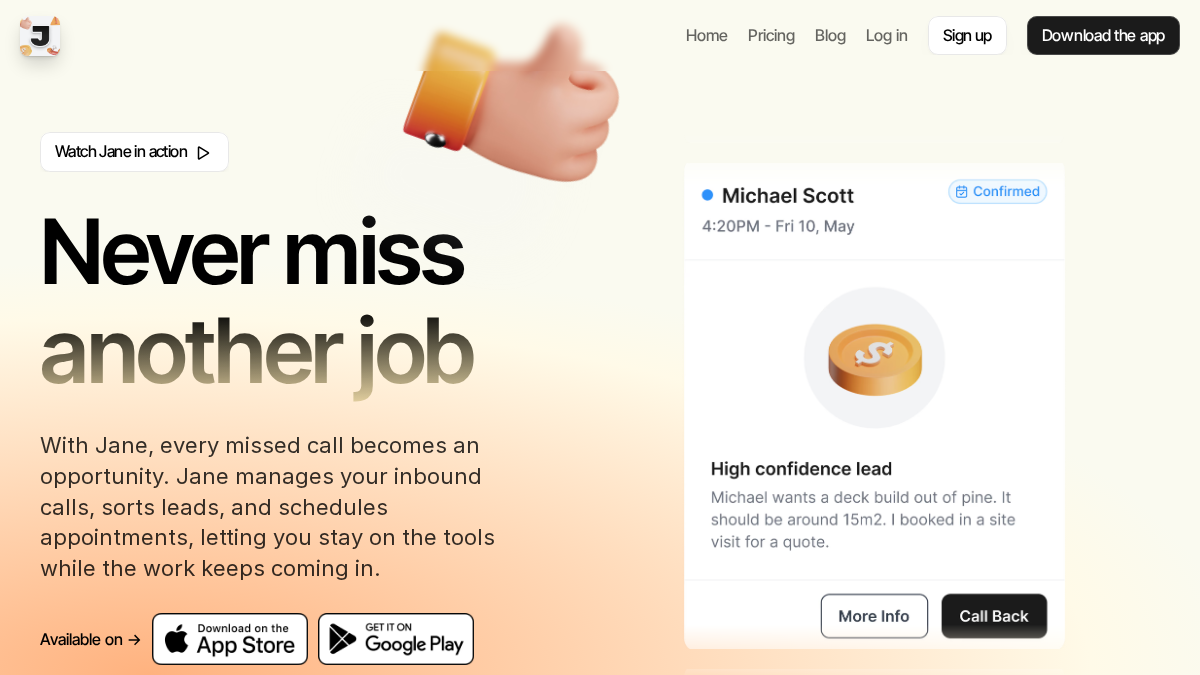 heyjane.ai 官网首页截图