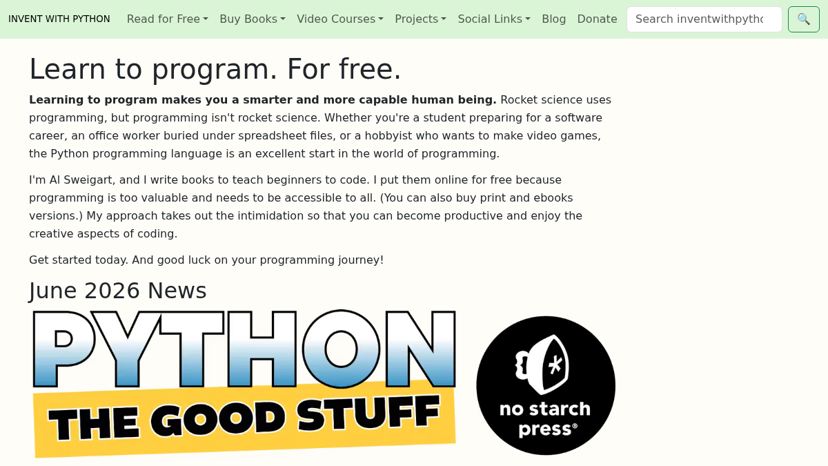 inventwithpython.com 官网首页截图