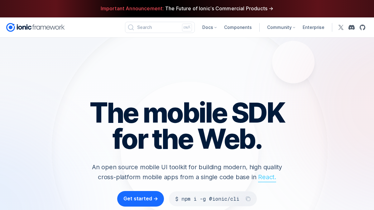 ionicframework.com 官网首页截图