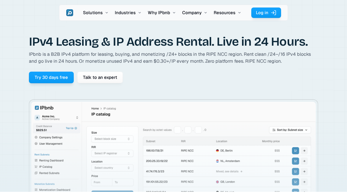 ipbnb.com 官网首页截图