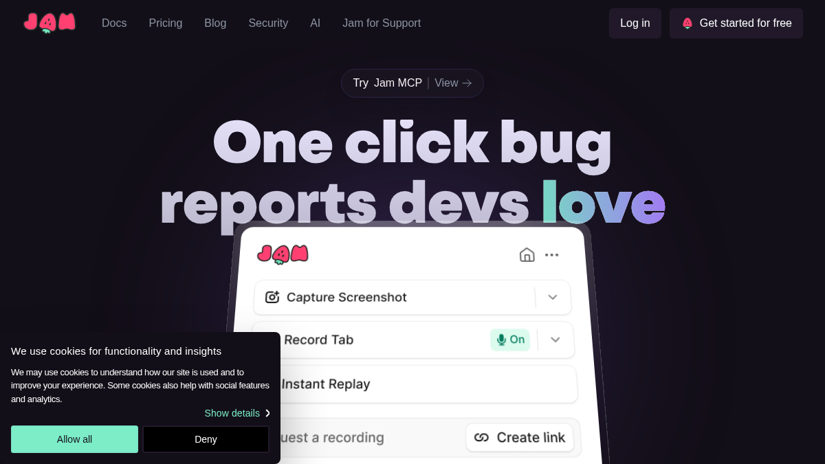 jam.dev 官网首页截图