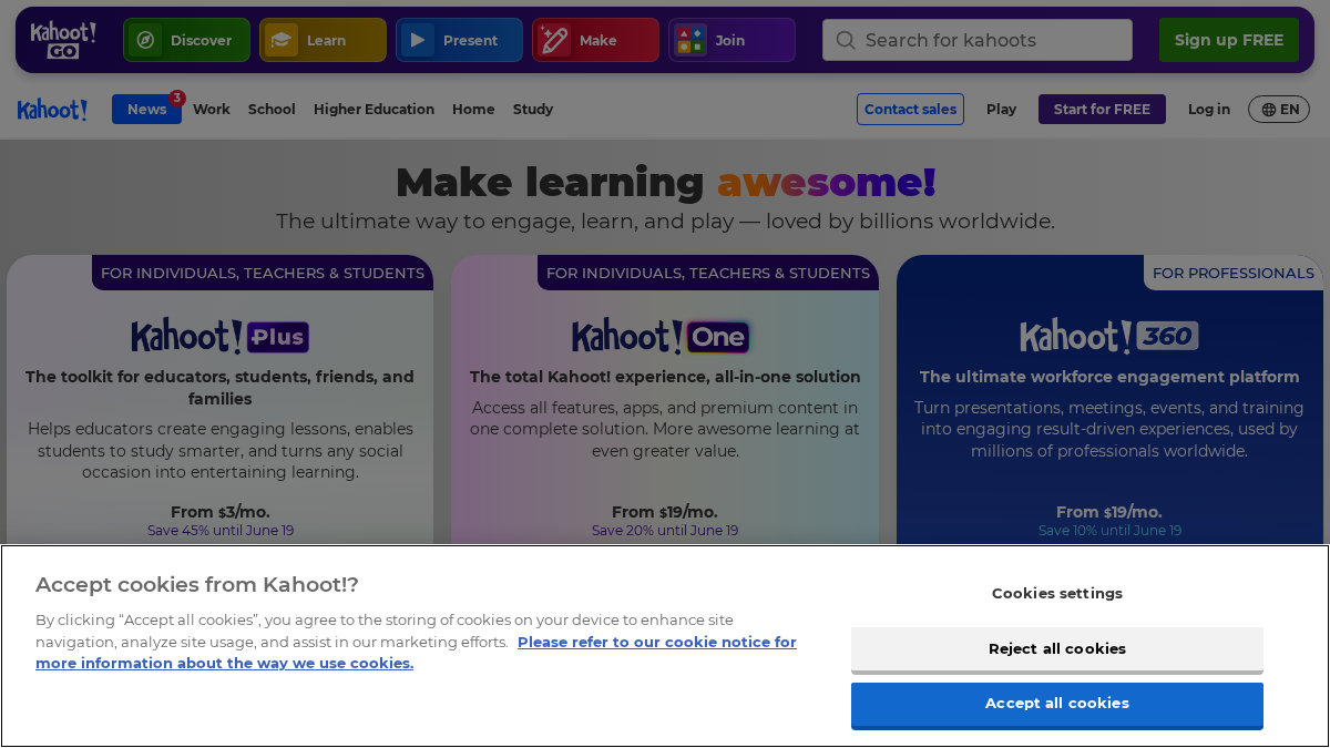 kahoot.com 官网首页截图