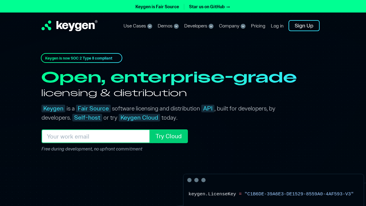 keygen.sh 官网首页截图