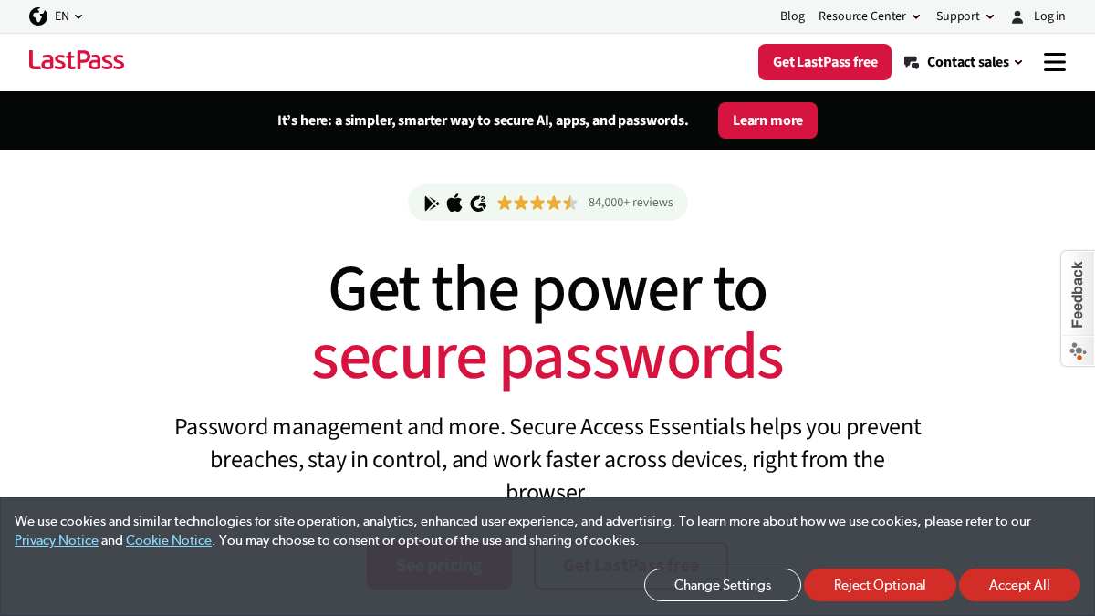 lastpass.com 官网首页截图