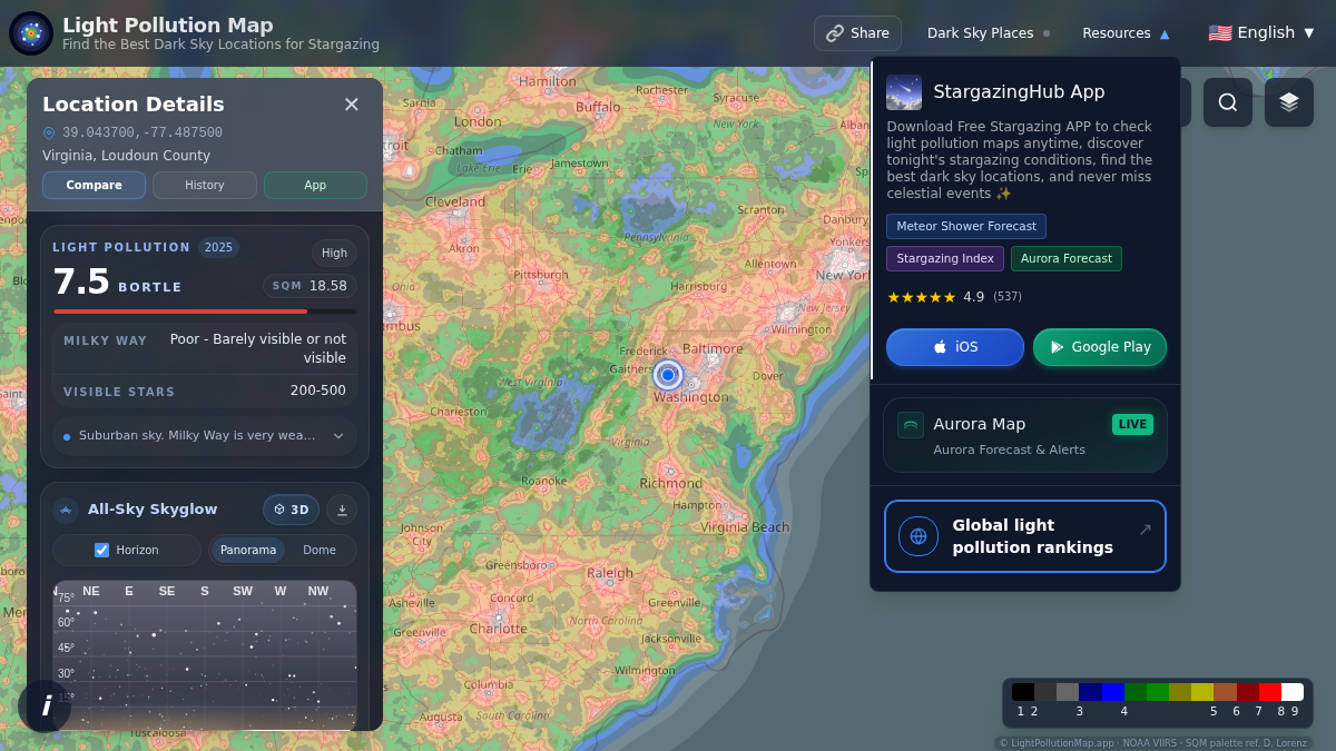 lightpollutionmap.app 官网首页截图