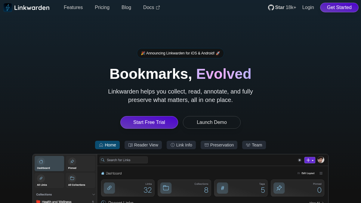 linkwarden.app 官网首页截图