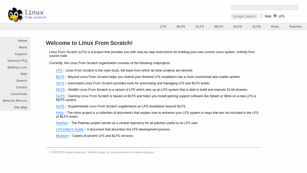 linuxfromscratch.nl 官网首页截图