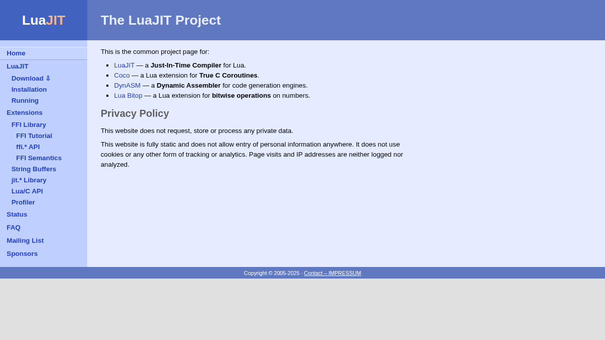 luajit.org 官网首页截图