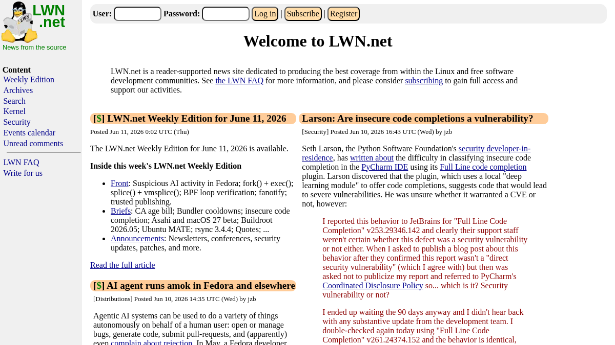 lwn.net 官网首页截图