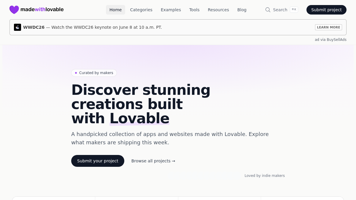 madewithlovable.com 官网首页截图