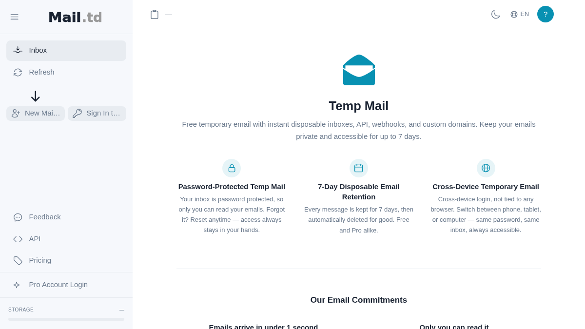 mail.td 官网首页截图