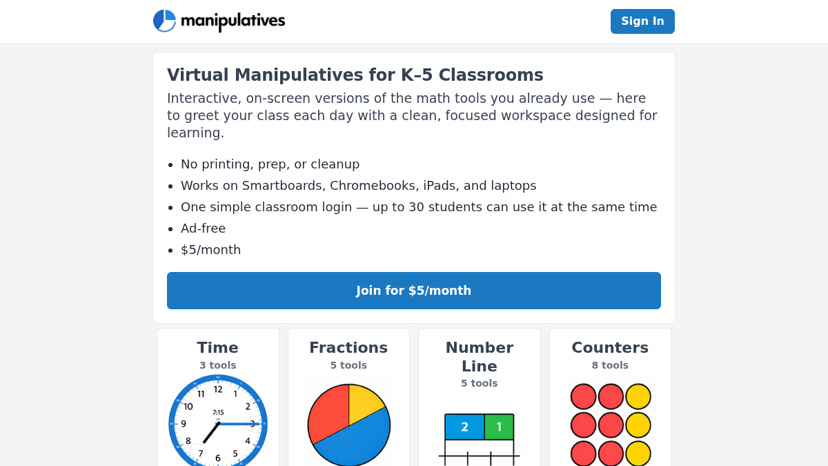 manipulatives.com 官网首页截图