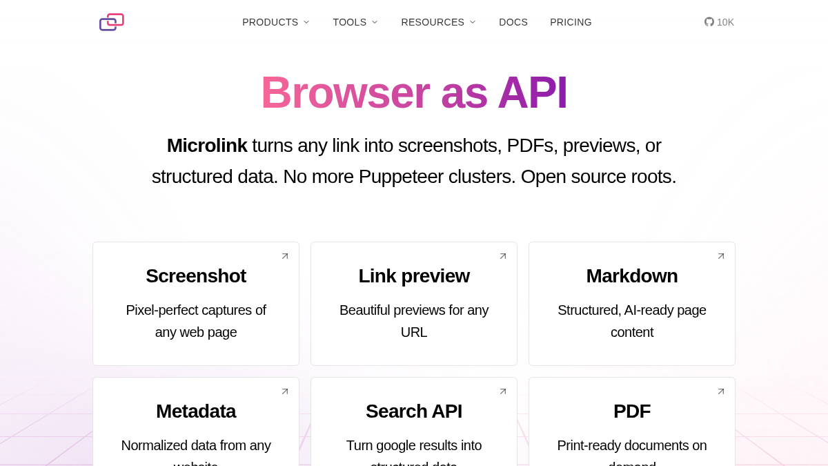 microlink.io 官网首页截图