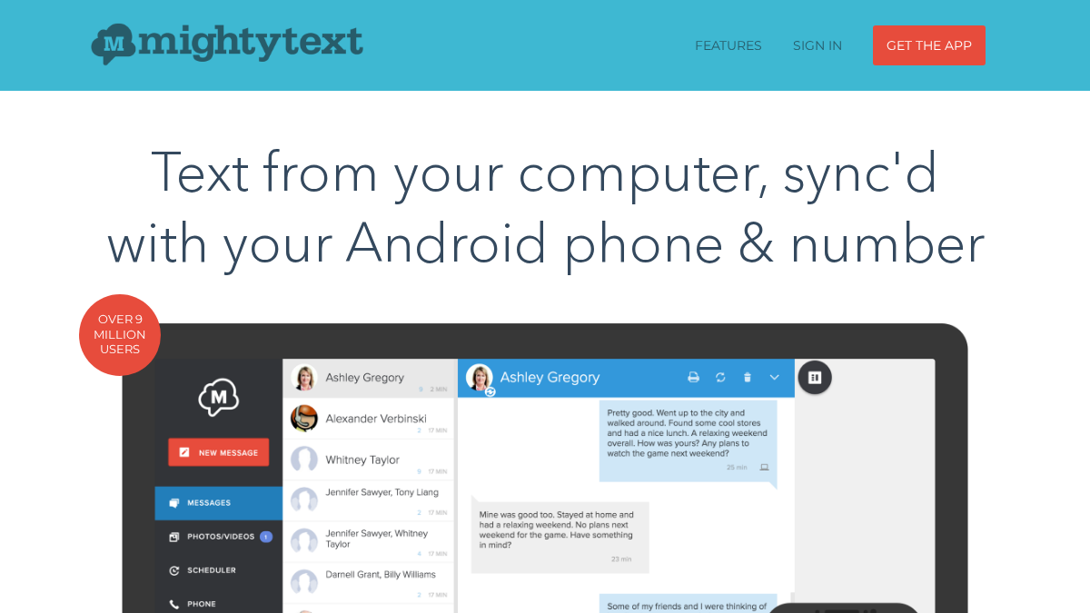 mightytext.com 官网首页截图