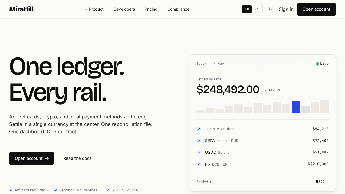 mirabill.com 官网首页截图