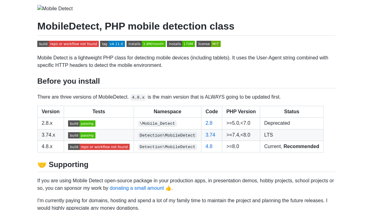 mobiledetect.net 官网首页截图
