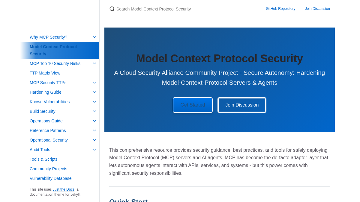 modelcontextprotocol-security.io 官网首页截图