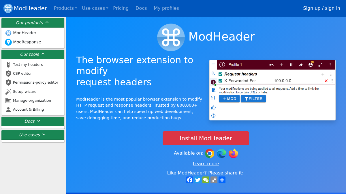 modheader.com 官网首页截图