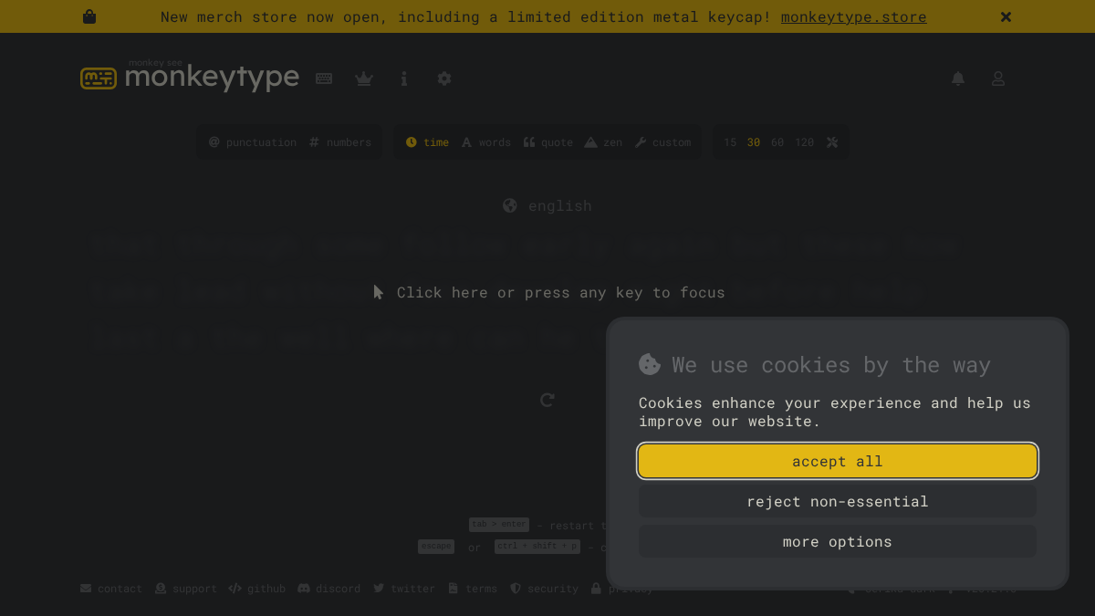 monkeytype.com 官网首页截图