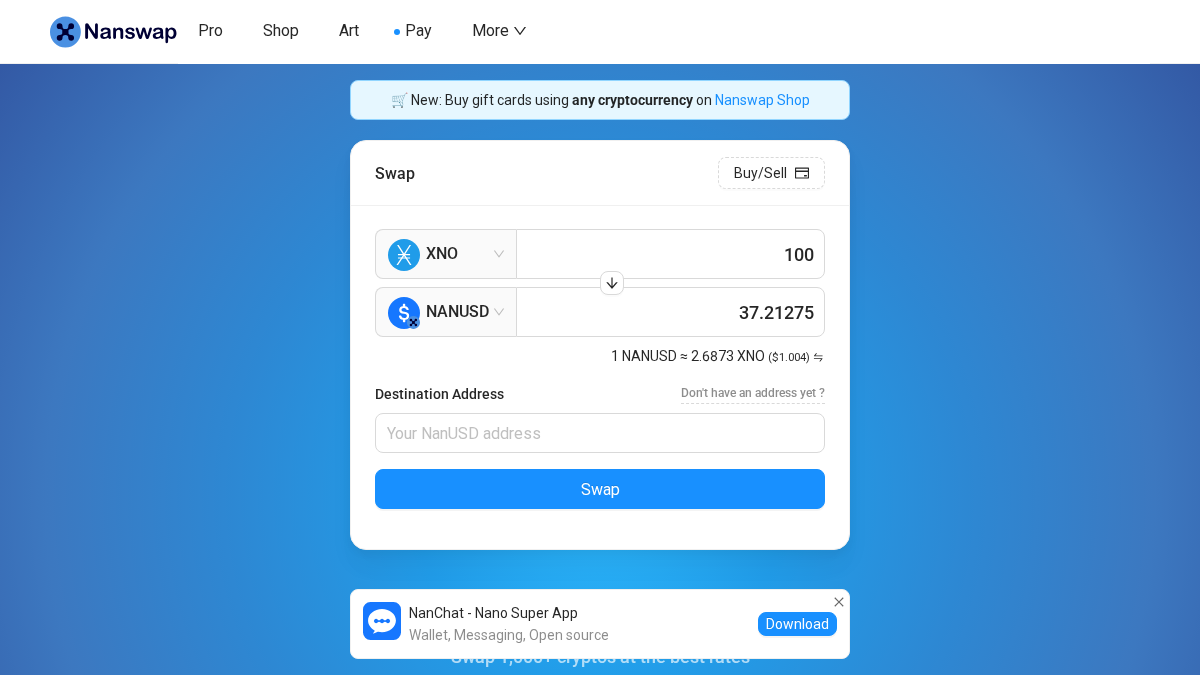 nanswap.com 官网首页截图