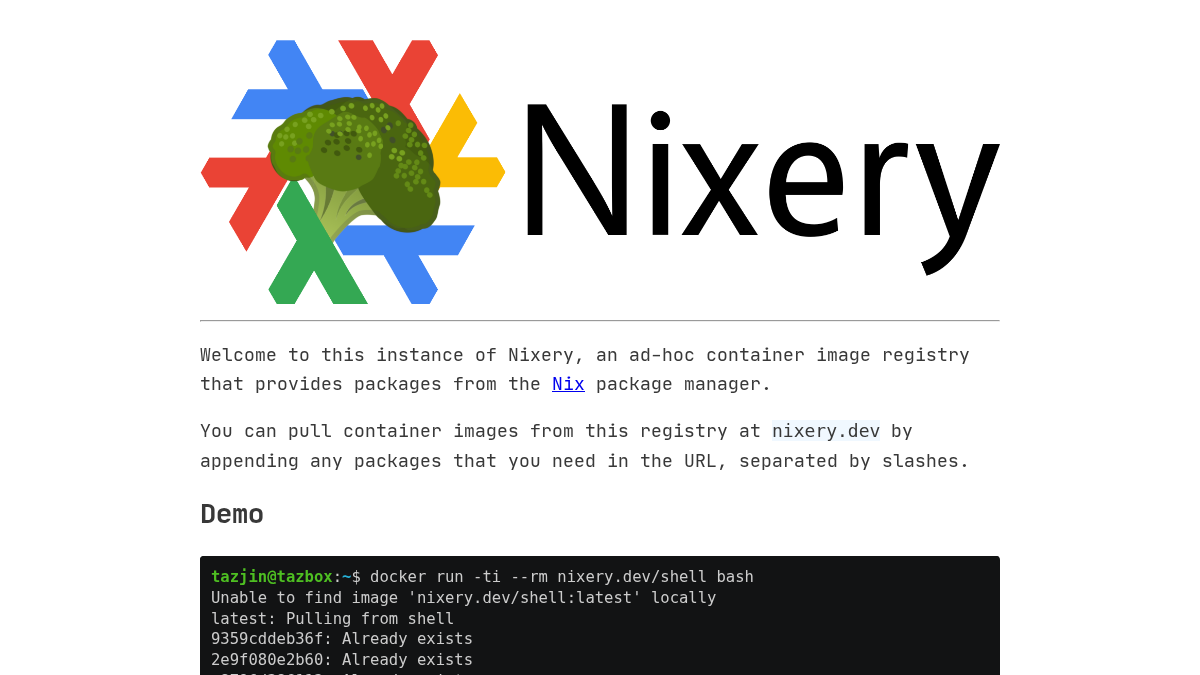 nixery.dev 官网首页截图