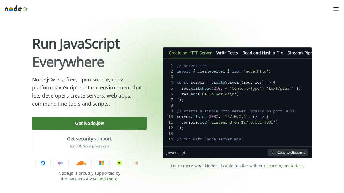 nodejs.org 官网首页截图