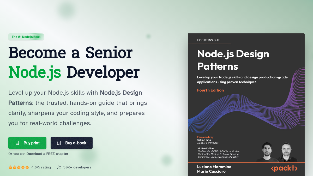 nodejsdesignpatterns.com 官网首页截图