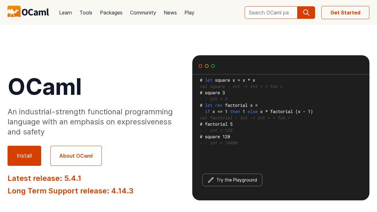 ocaml.org 官网首页截图