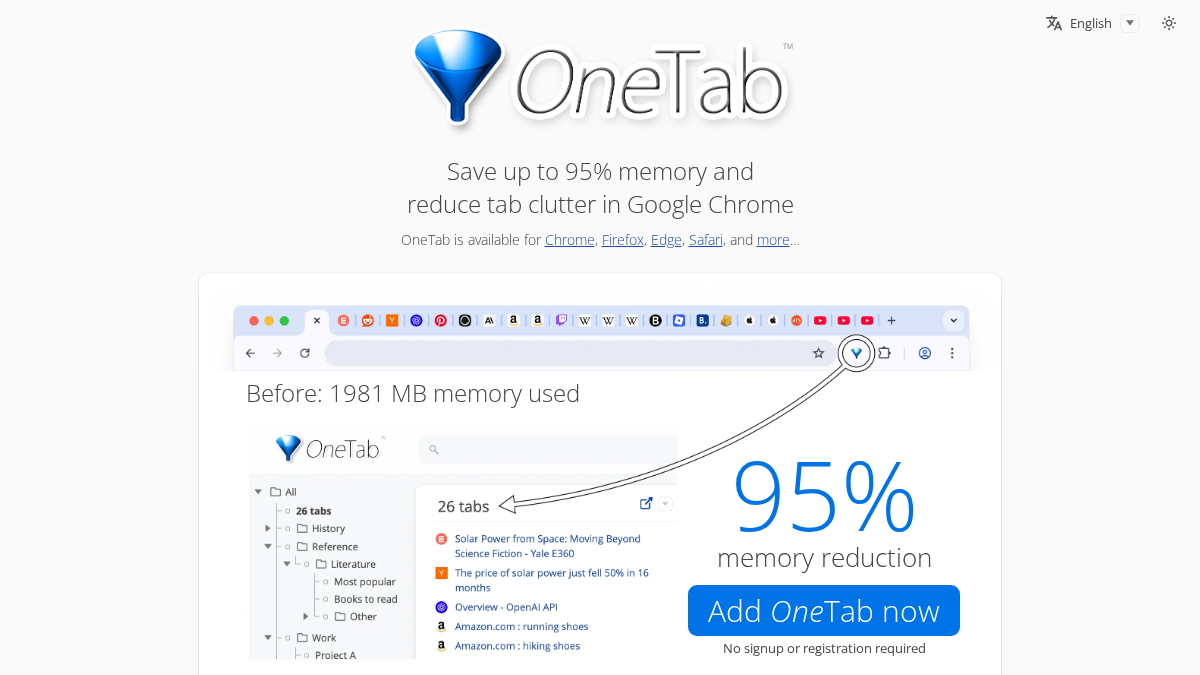 one-tab.com 官网首页截图