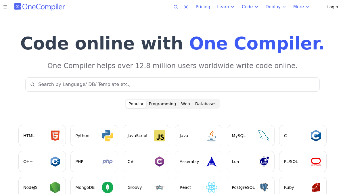 onecompiler.com 官网首页截图