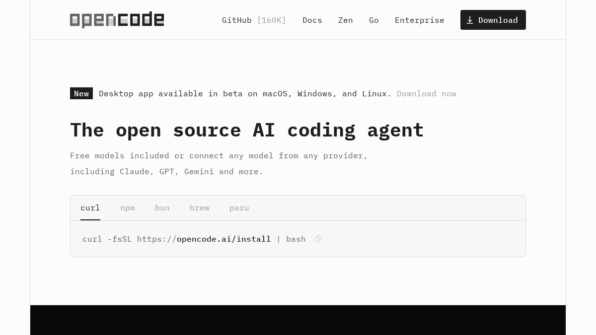 opencode.ai 官网首页截图
