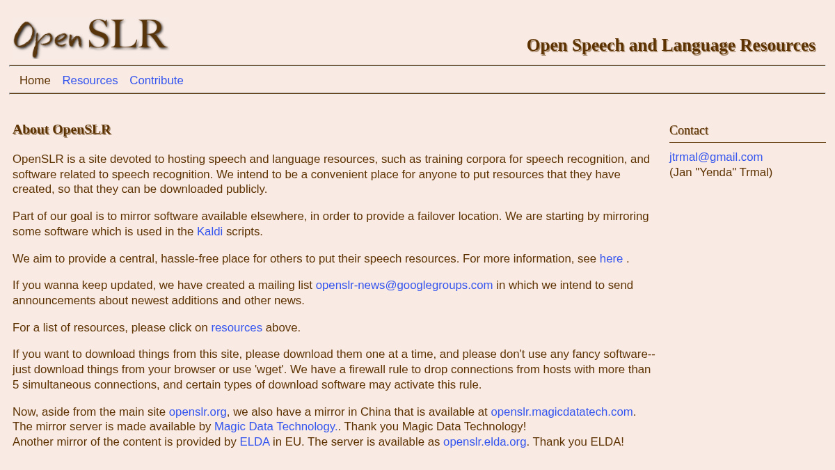 openslr.org 官网首页截图