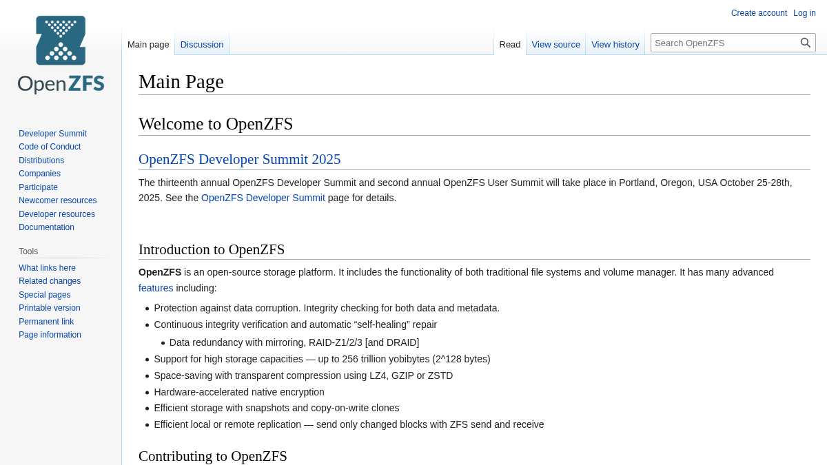 openzfs.org 官网首页截图