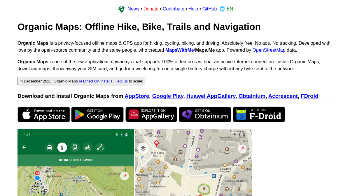organicmaps.app 官网首页截图