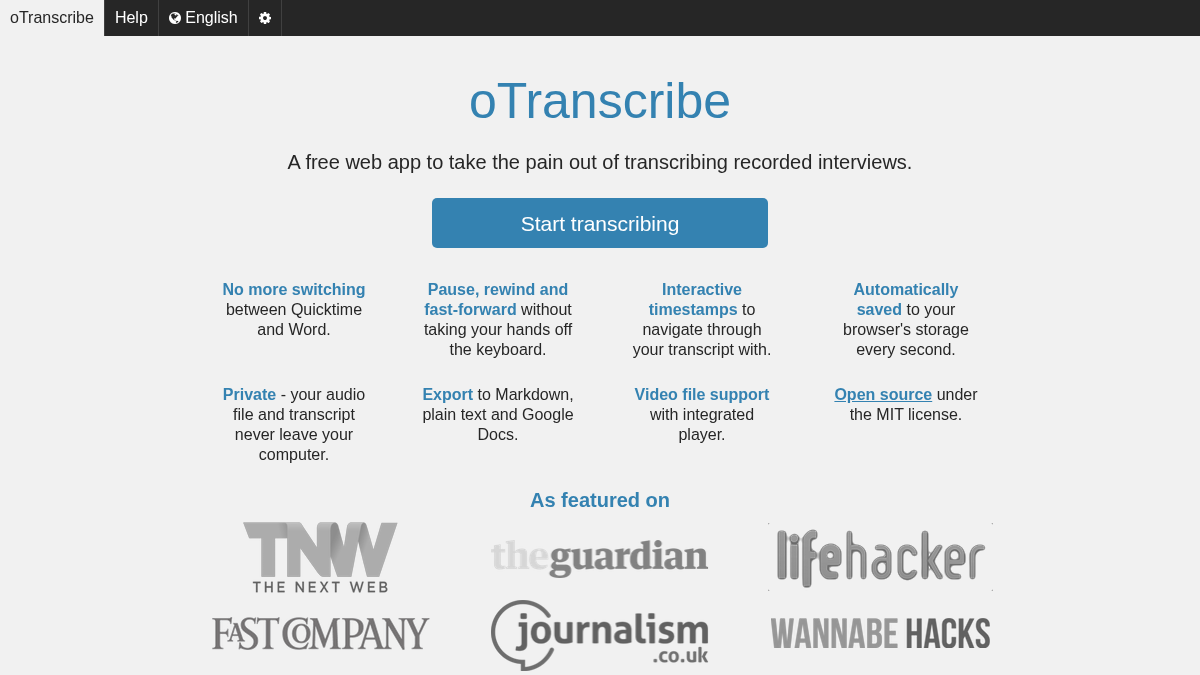 otranscribe.com 官网首页截图