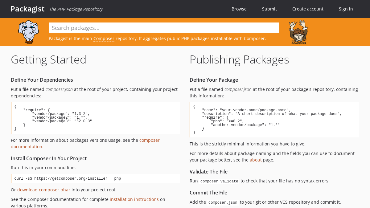 packagist.org 官网首页截图