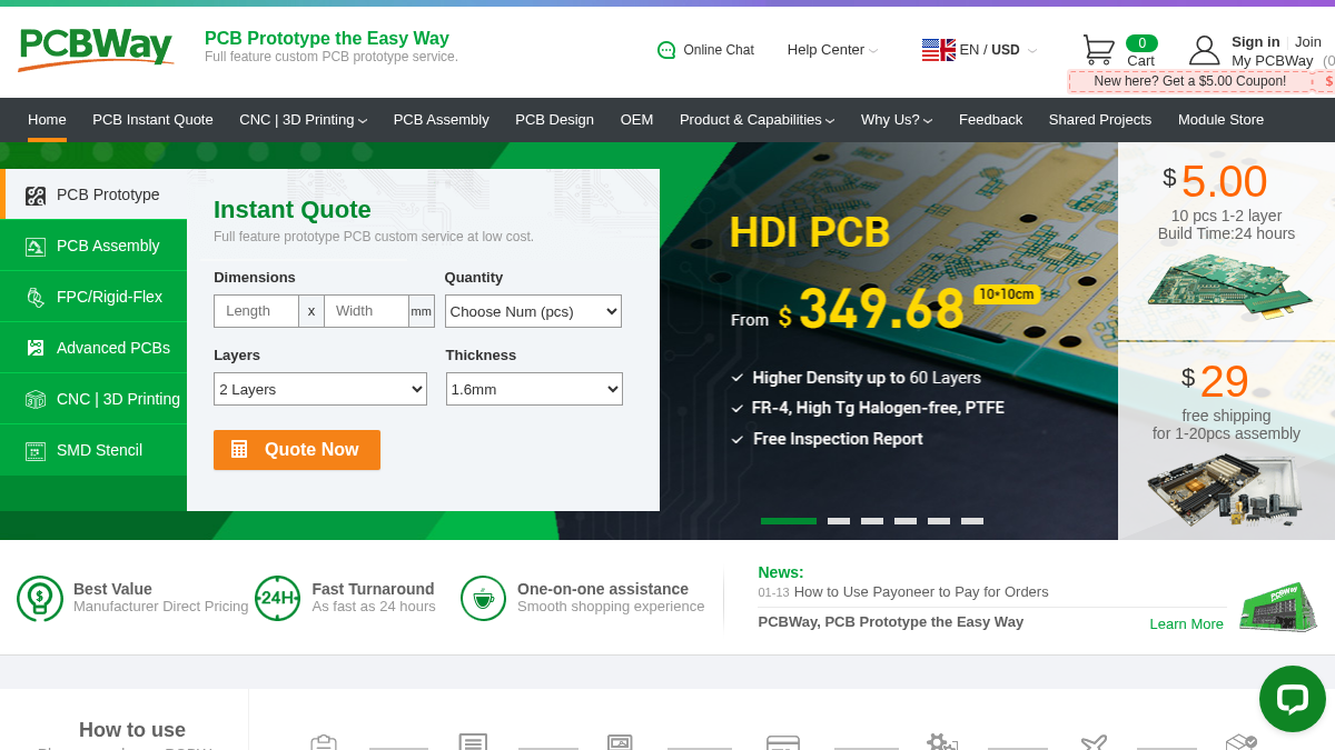 pcbway.com 官网首页截图
