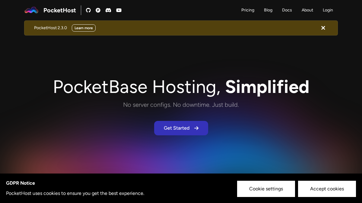 pockethost.io 官网首页截图