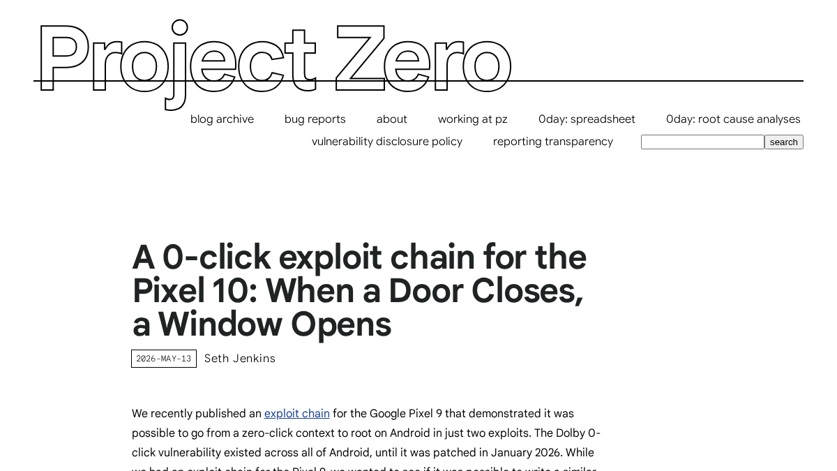 projectzero.google 官网首页截图