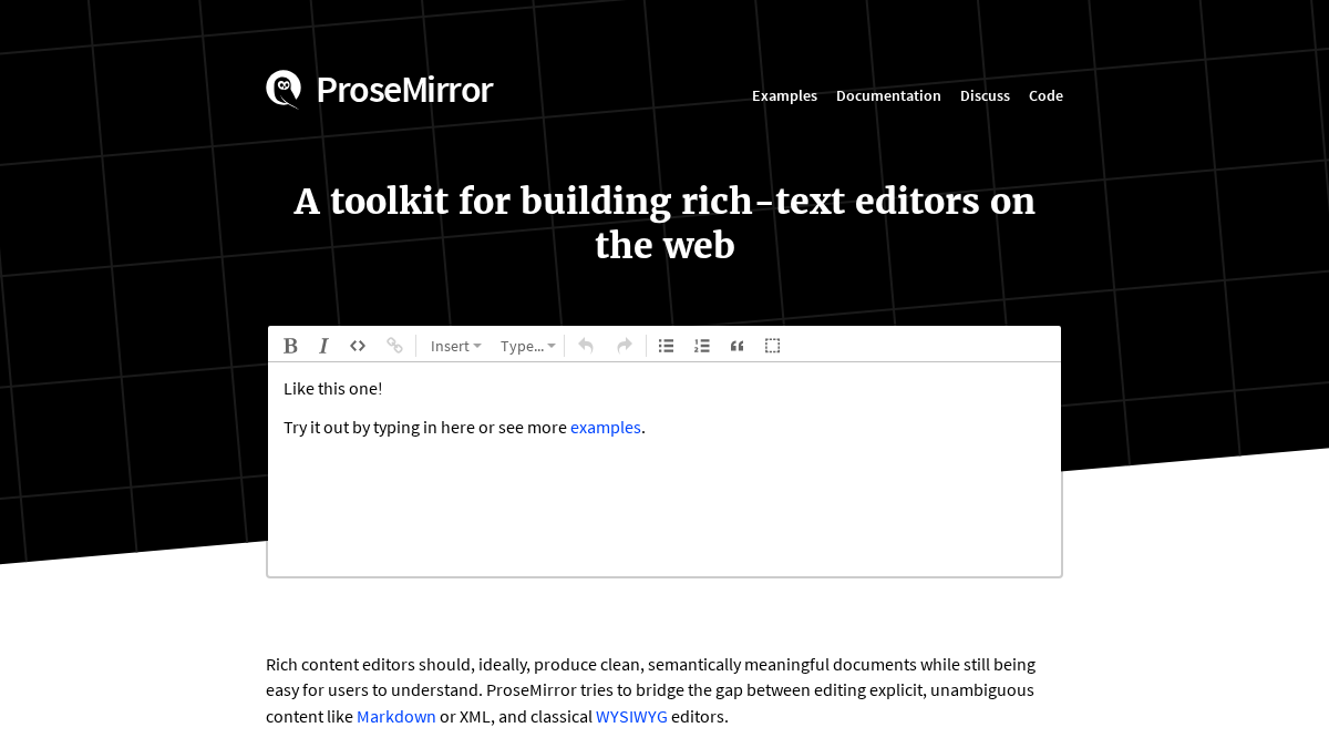 prosemirror.net 官网首页截图