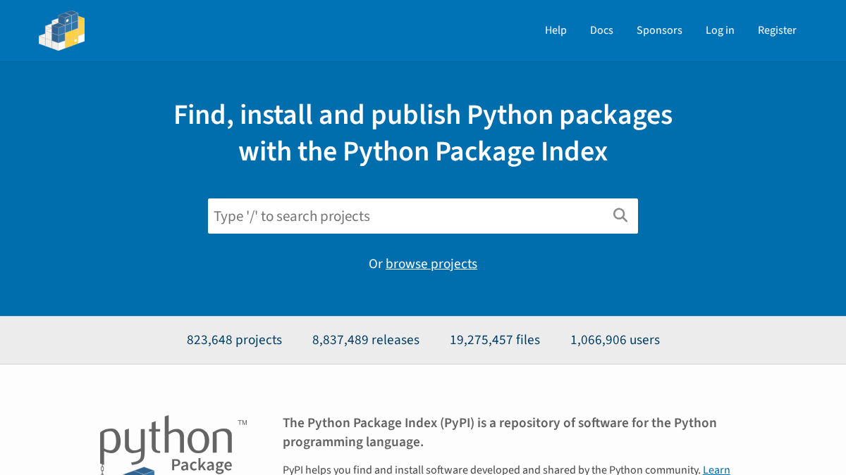 pypi.org 官网首页截图