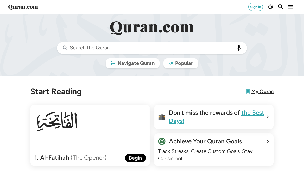 quran.com 官网首页截图