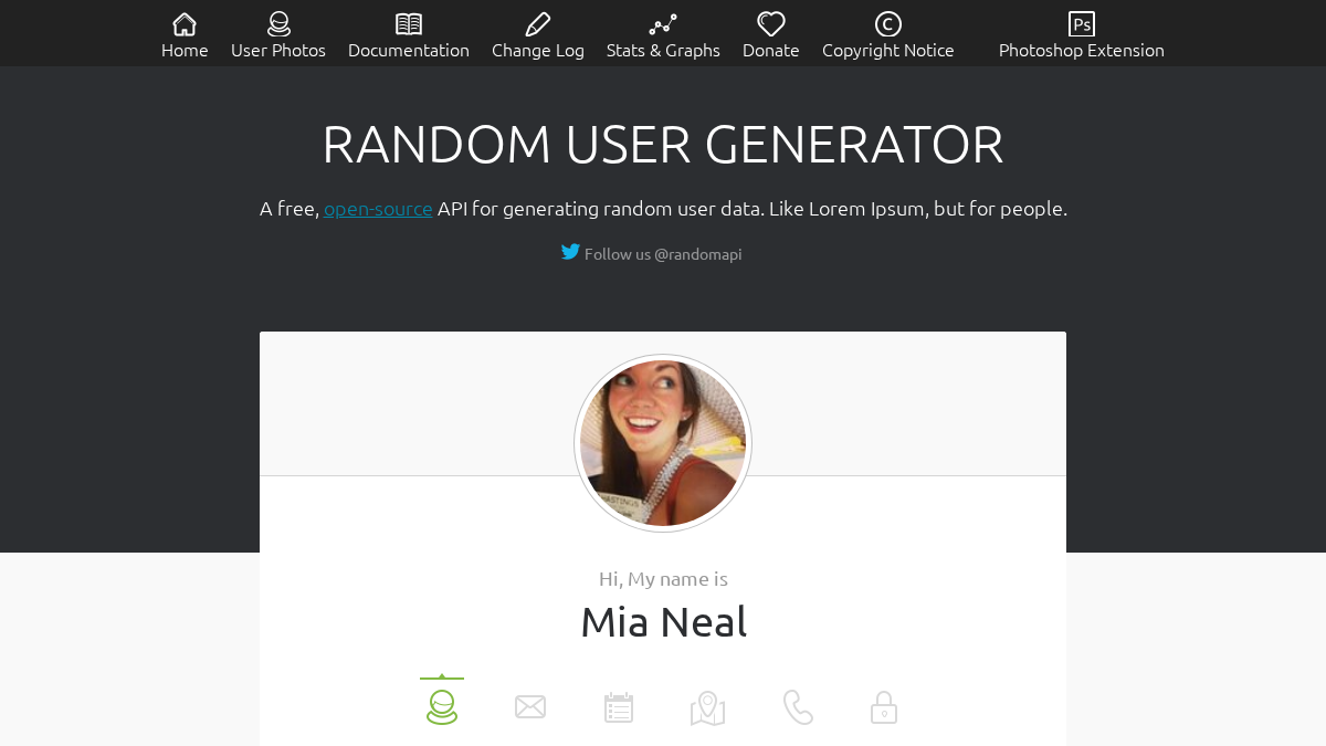 randomuser.me 官网首页截图