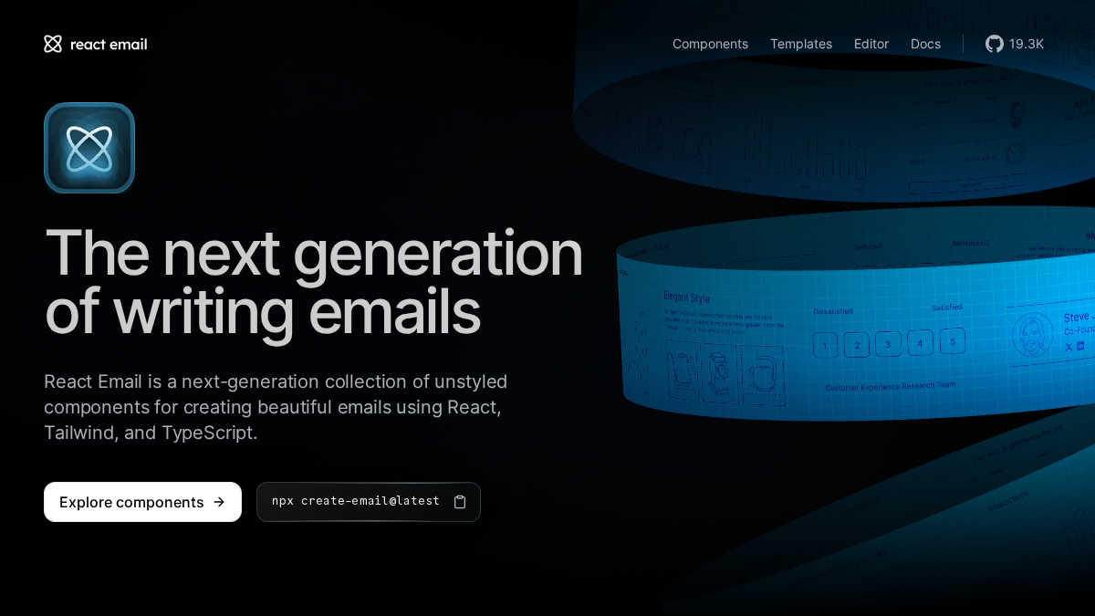 react.email 官网首页截图