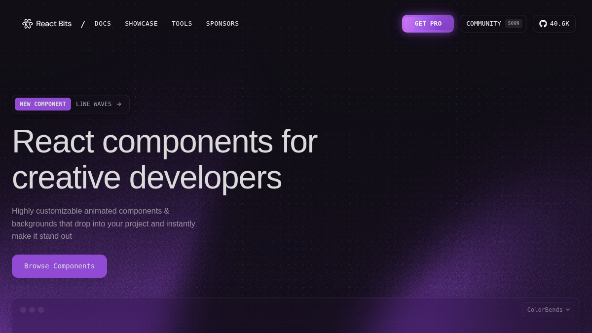 reactbits.dev 官网首页截图
